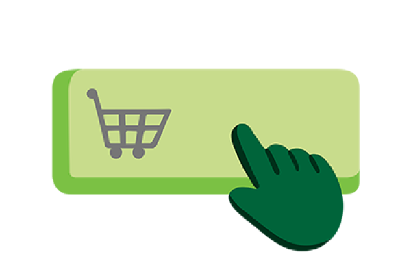En illustration av en hand som trycker på en orderknapp i nätbutiken.