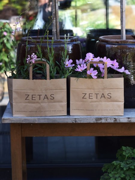 Kassar med blommor från Zetas trädgård
