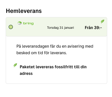 Skärmbild av ett leveransalternativ i checkouten i nätbutiken.