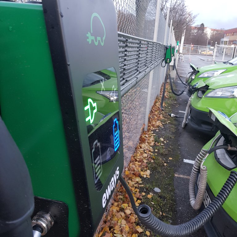 Charging stations for electric cars at Bring's terminal in Västberga in Stockholm.