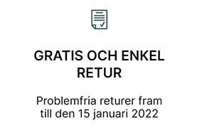 Skärmbild av tydlig returinformation från en nätbutiks startsida som säger: Gratis och enkel retur
