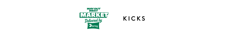 Way Out West Market i samarbete med Bring-logga och Kicks-logga