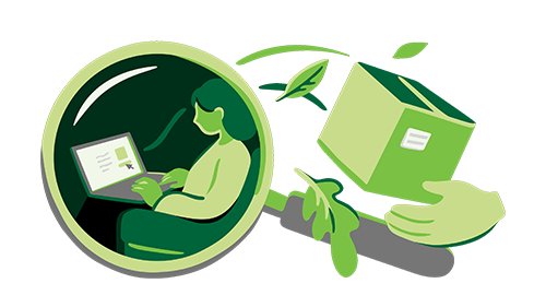 Illustration av en nätkund som beställer hem paket.