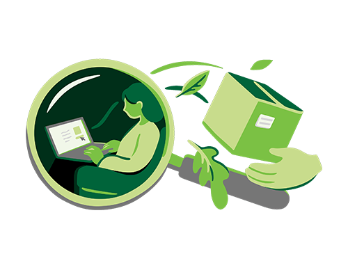 Illustration av en nätkund som beställer hem paket.